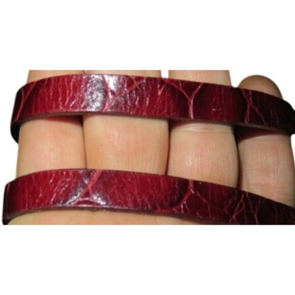 FURLA Vintage Croc Embossed Maroon Red Italian Leather Tote Handbag - Picture 8 of 12